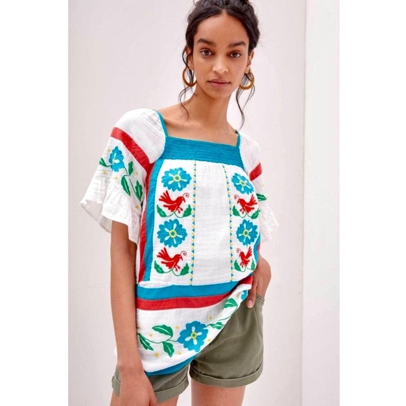 Anthropologie Tops - NEW ANTHROPOLOGY NEW Cotton Blouse Seen Worn Kept Embroidered Tunic Bohemian